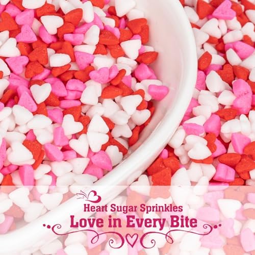Twisweet Mini Heart Sprinkles for Cake Decorating, Edible Red Pink White Sugar Sprinkles, Mix Baking Candy, Cupcake Topper Cookie Ice Cream Cake Decorations, Valentine Mother's Day Birthday Wedding Party Supplies (100g/3.53oz)