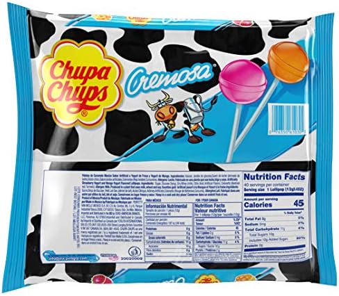 Chupa Chups Lollipops, 40 Candy Suckers for Kids, Cremosa Yogurt, 2 Assorted Creamy Flavors, for Gifting, Parties, Office, 40 Count