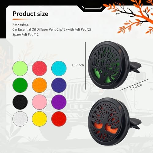2PCS 30mm Tree of Life Car Essential Oil Diffuser Vent Clip,Stainless Steel Car Diffusers for Essential Oils as Decoration with 12 Felts,Stylish Essentials Oil Cars Diffuser Vent Clips