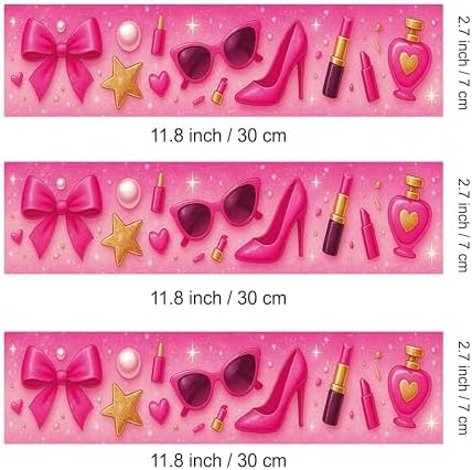 3 pcs Fashion Doll Girl Pink Cake Strips Edible birthday cake strips, cake side borders, Icing Sheets 2.7X11.8