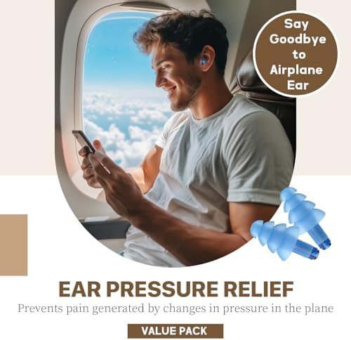 Hearprotek Airplane Ear Pressure Relief Earplugs, Soft Reusable Ear Plugs for Airplane Pressure with Carrying Case, Travel Essentials for Adults, Flying, Reduce Pressure & Engine Noise (Blue+Blue)