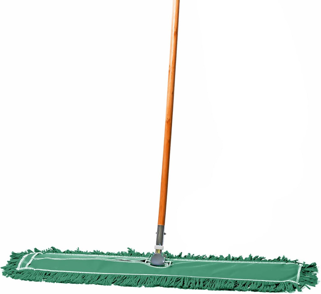 36 Inch Green Commercial Dust Mop & Floor Sweeper – Wood Handle Floor Mop for Tile, Hardwood & Concrete