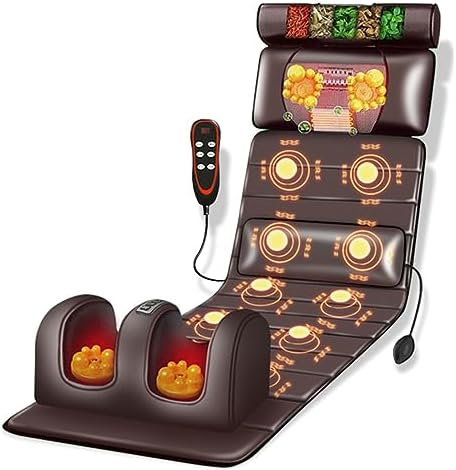 Massage Mat with Heat and 10 Vibrating Nodes, Full Body Massager for Neck and Back Muscle Relaxation with Adjustable Pillows and Heating Pads