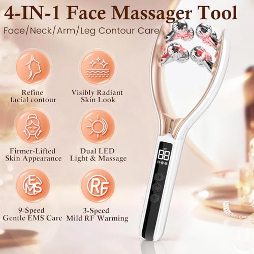 Face Massager Tool with Red Light, Face Sculpting Tool & Facial Roller for Women, Rechargeable Jawline Shaper and Neck Massager, Face Slimmer Beauty Device for Face Neck Portable Skin Care Tool