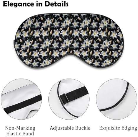 White Lily Flower Eye Mask Soft Comfortable Sleep Mask with Adjustable Strap for Travel Relaxation Lightweight Design 8.1 X 4.1 in