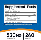 Nutricost Cayenne Pepper 530mg, 240 Capsules - 40,000 Heat Units, Gluten Free, Non-GMO