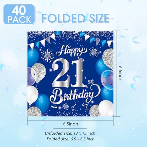 21st Birthday Decorations for Him 40 PCS Blue Silver 21st Birthday Napkins for Man Women of Happy 21 Years Old Theme Party Decorations Supplies