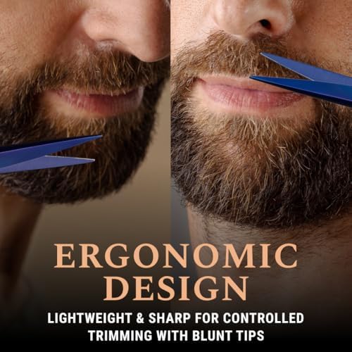 Ontaki Beard & Mustache Scissors for Men - 5inch, Midnight Blue - 410C German Steel Durable, Ergonomic Design Travel Friendly Facial Hair Scissors - Beard Kit 2 Combs & Case Perfect for Styling