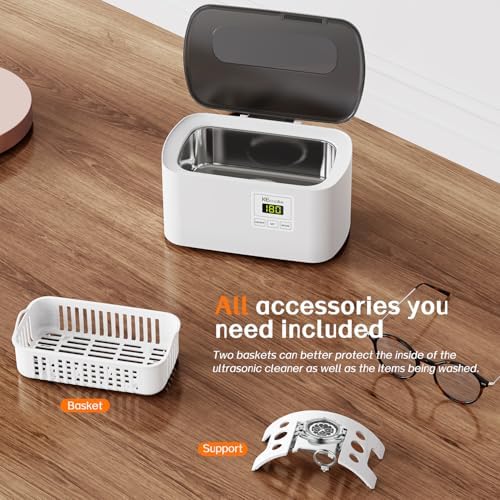 KECOOLKE Ultrasonic Jewelry Cleaning Machine, 600ml Sonic Cleaner with Digital Timer for Eyeglasses, Rings, Silver，Cleaner Solution for Gifts