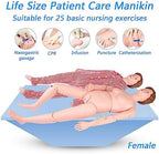 DRXRD Nursing Training Mannequin 5.3ft Life Size Geriatric Training Manikin Patient Care Skills Mannequin with Hospital Gown and Replace Module for Patient Care Skills Training Teaching Female