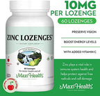 Maxi-Health Zinc Lozenges - Zinc Citrate 10mg - with Vitamin C - Cherry Flavor - 60 Chewables - Kosher
