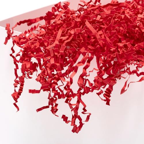 Mefleet 2 LB Crinkle Cut Paper Shred Filler Red Crinkle Shredded Paper for Gift Box - Gift Basket Bag Filler - Grass Cushion Stuffing for Valentine's Day Holiday Packaging Wrapping