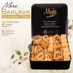 Mughe Gourmet Luxury Baklava Pastry Metal Gift Box - 1.65lb/750g - Rich Pistachios, Walnuts, Cashews Double Layered Halal Baklawa Dessert Basket- Perfect for Christmas, Sweet Food Gifts for Women, Men