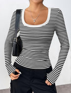 Zeagoo Women's Long Sleeve Scoop Neck Shirts Casual Slim Fit Rib Knit Tops Summer Fall Basic Business Work Tee