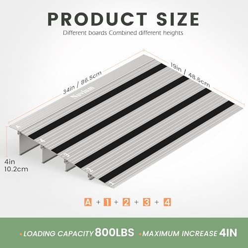 4"H x 34"L Door Threshold Ramp with Fixable Screws, Stable Portable Aluminum Ramp for Wheelchairs, Walkers, Scooters, and Power Chairs
