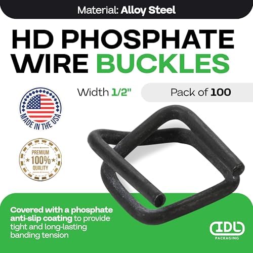 Phosphate Cord Strapping Buckles 1/2", Pack of 100 - Heavy-Duty Metal Buckles with Phosphate Coating for Woven Cord Strapping - Reusable Metal Wire Buckle for Strapping - SKU BP-12-M by IDL Packaging