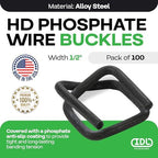 Phosphate Cord Strapping Buckles 1/2", Pack of 100 - Heavy-Duty Metal Buckles with Phosphate Coating for Woven Cord Strapping - Reusable Metal Wire Buckle for Strapping - SKU BP-12-M by IDL Packaging