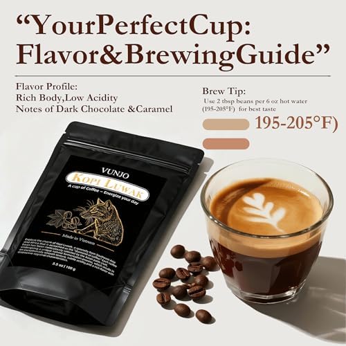 VUNJO Wild Kopi Luwak Coffee Beans, Medium Roast, Civet Coffee - Sustainably Sourced From Vietnam,3.5oz / 100 Grams