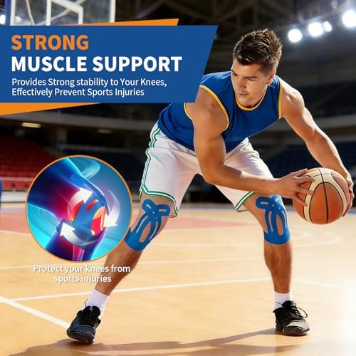 20 PCS Waterproof Kinesiology Tape for Shoulders/Knees,Precut Strips for Knee Pain Relief & Stability Support, Latex-Free Hypoallergenic Sports Athletic Tape (Blue and Pink)