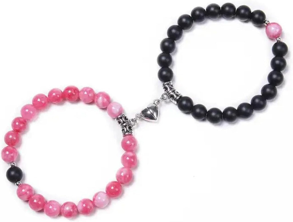 Set Of 2 Couples Bracelet Magnetic Healing Natural Bead Stone Stretch Bracelet Unisex Anniversary, Friendship, Valentine, Christmas Gift