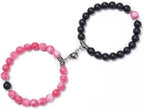 Set Of 2 Couples Bracelet Magnetic Healing Natural Bead Stone Stretch Bracelet Unisex Anniversary, Friendship, Valentine, Christmas Gift