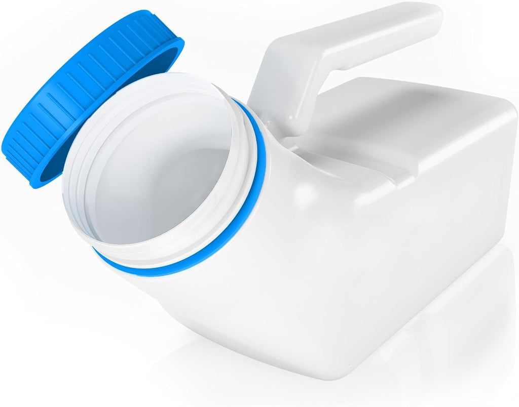 Urinals for Men Glow in The Dark Lid,Thick Firm Male Urinal Bottle with Lid 32oz./1000mL (White), Screw on Lid Urine Collection Containers