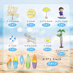Beach Summer Cake Decoration Surfboard Palm Model Cake Decorations with Hibiscus Flower Cake Toppers for Swimming Beach Birthday Themed (Surfboard)