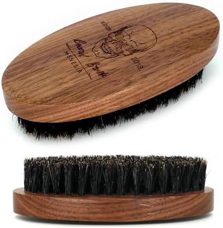 Black Walnut Wood Boar Bristle Hair Beard Brush for Men, Pocket Travel Men's Wooden Small Soft Beard Brush (Black Walnut)