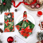 Qeeenar 12 Pcs Christmas Poinsettia Cloth Napkin 20 x 20 Inch Poinsettia Cloth Napkins Washable Dinner Guest Napkins for Christmas Holiday Xmas Thanksgiving Dinner Party Supplies, Set of 12