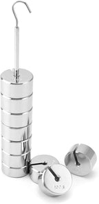 QWORK Lab Slotted Mass Set, Chromium-Plated Metal Slotted Weights, One Set - Total 1000g - Includes 9 Weights (100g Each) & One Hanger (100g)