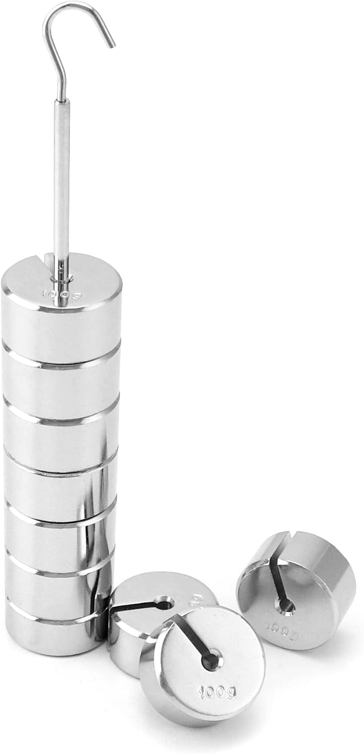 QWORK Lab Slotted Mass Set, Chromium-Plated Metal Slotted Weights, One Set - Total 1000g - Includes 9 Weights (100g Each) & One Hanger (100g)