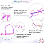 2 Pack Kids Blue Light Blocking Glasses, Computer Glasses with Rope, Anti Blurry and Eyestrain, Cut UV400 Anti Glare for Children Age 3-12 (Black Red, Purple)