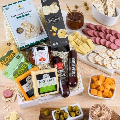 Gourmet Meat & Cheese Sampler Gift Basket - Deluxe Charcuterie Cheese Platter - GourmetGiftBaskets.com Food Gifts