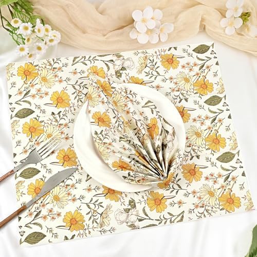 Homlouue Daisy Floral Napkins, 100PCS 3-Ply Disposable Hand Towels for Bathroom Guest, Floral Paper Napkins Decorative for Spring Summer Fall Party