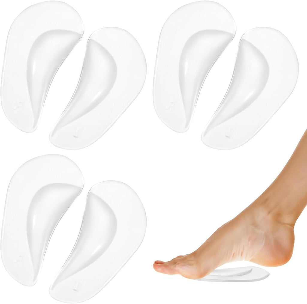 3 Pairs Gel Arch Support Inserts Women, Soft Clear Gel Insoles for Flat Feet, Adhesive Silicone Orthopedic Insoles for Relieve Pressure and Foot Pain, Non-Slip Clear Arch Support Pads
