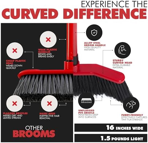 Da Vinci Curved Angle Broom & Dustpan Combo Pack - Heavy Duty Wide Broom for Indoor/Outdoor Sweeping, Steel Telescopic Handle, Durable PVC Bristles, Ideal for Pet Hair, Dust, Kitchen & Rough Surfaces