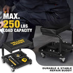 YELLOW JACKET Mechanic Rolling Stool 250 Lbs Capacity, Garage Stool on Wheels with Tool Tray Storage, Work Stools with Wheels for Garage, Shop, Mechanic Chair with Wheels, Auto Repair