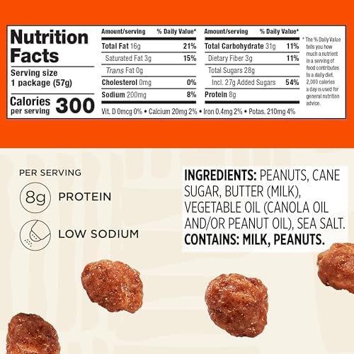 Snak Club Toffee Peanuts, Candied Peanuts with Praline Coat and Sweet Cream, Gluten-Free and Kosher Snack, 2 oz Bags, 12 Pack