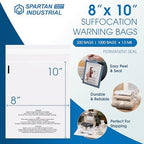 Spartan Industrial - 8” X 10” (200 Count) Self Seal Clear Poly Bags with Suffocation Warning for Packaging, Clothing, and Fulfillment - Permanent Adhesive