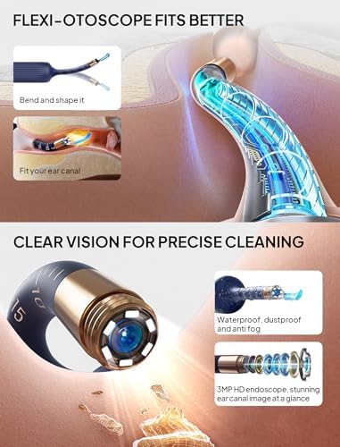Ear Wax Removal Tool Camera, Visible Ear Cleaner Earwax Remover Kit with Tweezers, Flexible Ear Scope Otoscope with Light, Portable Cleaning Kit Earpick for Adults & Kids