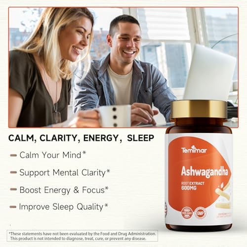 Ashwagandha Supplements, Ashwagandha Root Extract 600mg for Women & Men, Made in USA, Gluten Free, Vegan, 120 Capsules