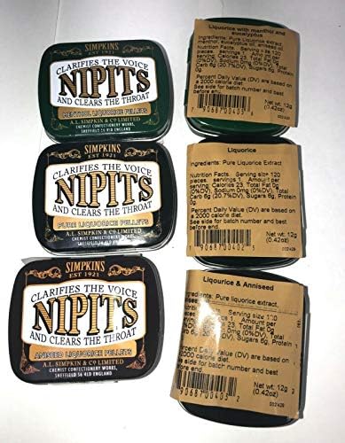 Simpkins Nipits Liquorice Variety Pack - 6 Tins of Authentic Black, Refreshing Mint Twist, and Aniseed Elegance - Gluten-Free Delight