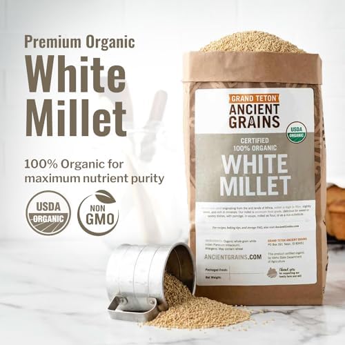 100% Organic White Millet by Grand Teton Ancient Grains | Shelled, Gluten-Free, Hulled Grain for Salads, Pilafs, & Soups | Whole Grain Ready for Milling, (2.5 Pounds)