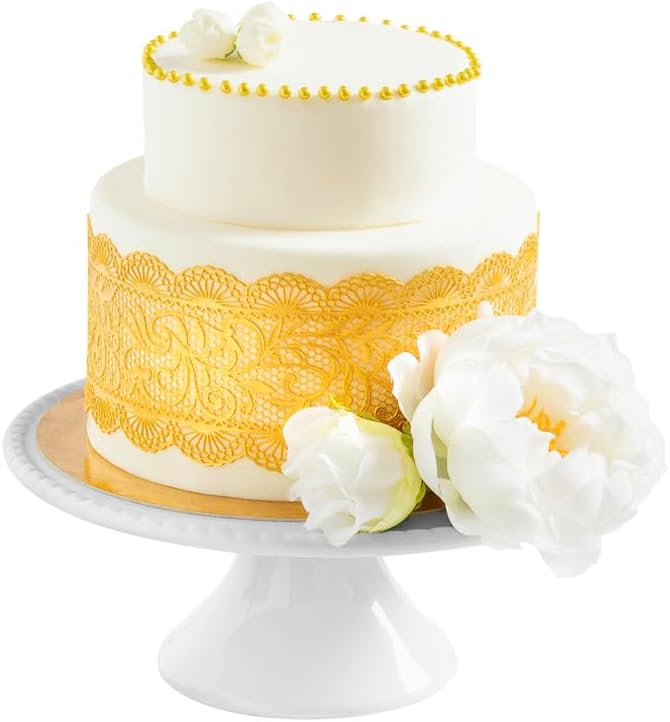 Premade Cake Lace - GOLD - Ready to Use Edible Cake Lace Decoration - Sugar Decorations for Cakes - Edible Ribbon - Incl.3 pieces