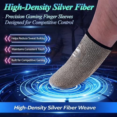 Ultra-Thin Silver Fiber Gaming Finger Sleeves - Breathable, Sweatproof, Seamless Fit with 0.15mm Precision for Enhanced Touchscreen Sensitivity, Anti-Slip Design, and All-Season Comfort