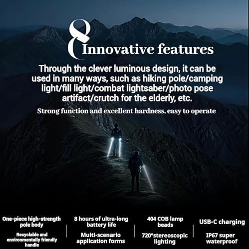 The New LED Illuminated Hiking Poles launched in 2026 are Suitable for Night Hiking and All-Weather Exploration. Continuous 8-Hour Lighting, Suitable for Hiking, Camping