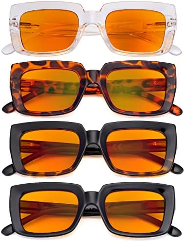 Eyekepper 4 Pack Reading Glasses Blue Light Blocking Oversized Square Computer Readers Orange Tinted +0.50