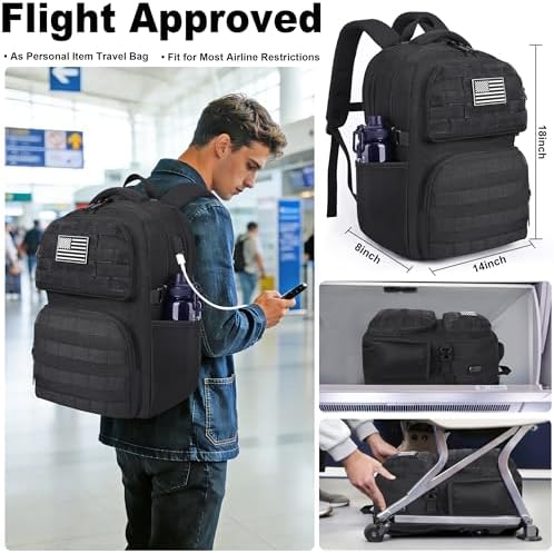 MOZETO Laptop Backpack, 17 Inch Tactical Inspired Utility Large Laptop Backpacks for Men with USB Charger Port 18x14x8 Flight Approved Personal ltem Travel Bag Computer Bag