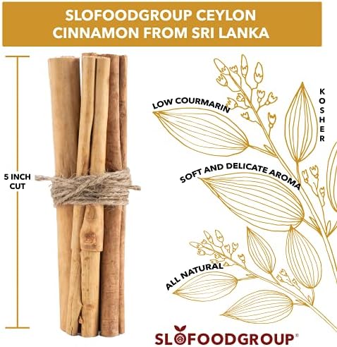 Slofoodgroup Ceylon Cinnamon Sticks - Pure Ceylon Cinnamon Quills 5 Inch Cut Cinnamon Spice from Sri Lanka, True Cinnamon - Cinnamomum Verum, 1 OZ.