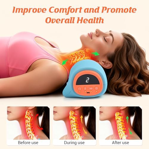 Neck Massager with Heat, 2026 Upgraded 3 in 1 Portable Massager Stretcher, Vibration, Ergonomic Neck Pain Relief Device- Adjustable Cervical Traction for Home & Office, Lightweight Neck Massager Gifts